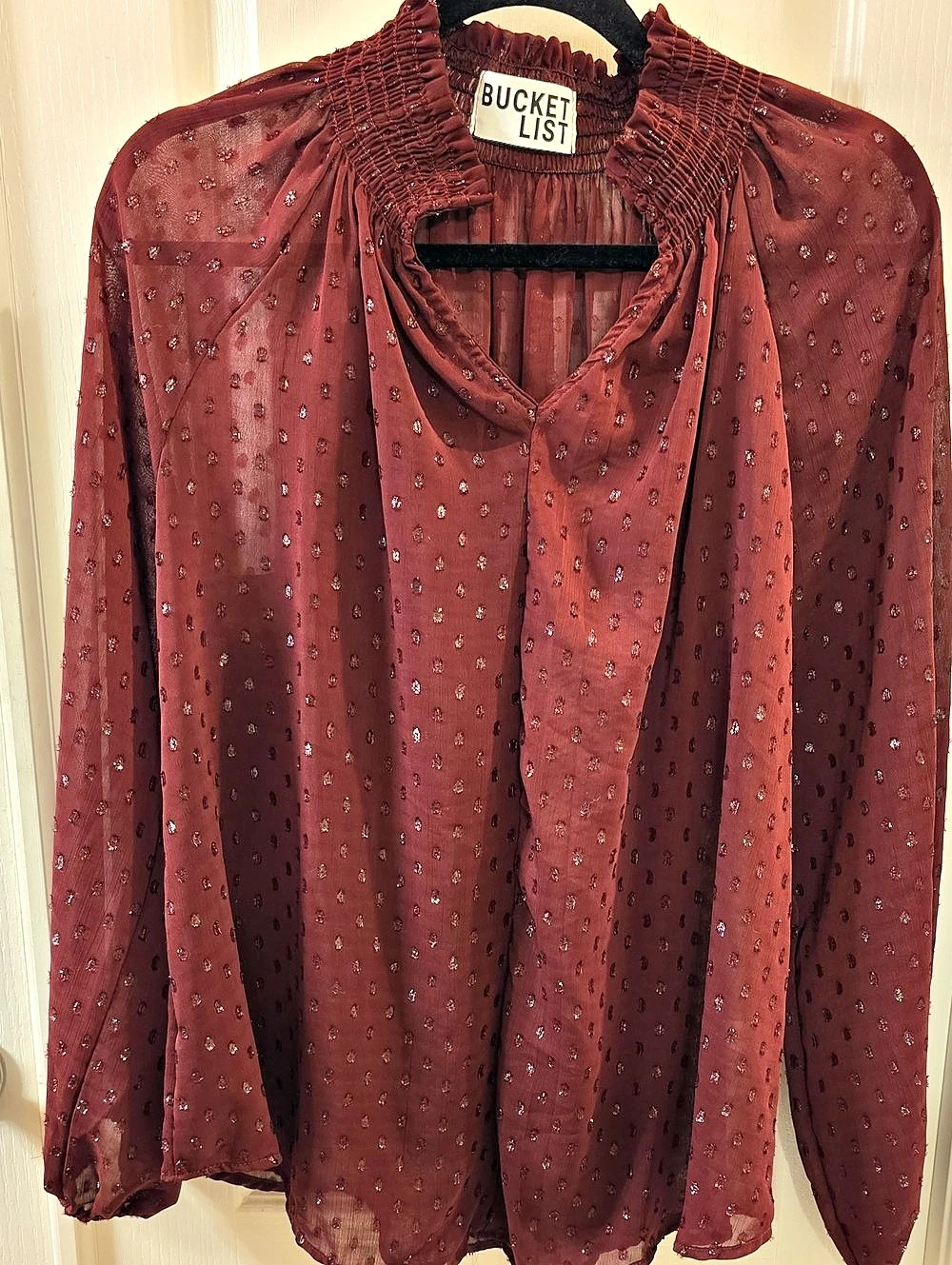 BUCKET LIST Burgundy Sheer Blouse